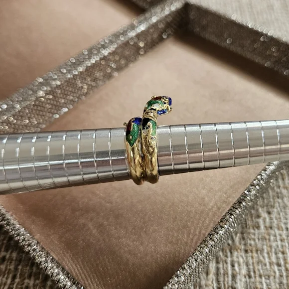 Vintage 14k Gold Enamel Serpent Wrap Coil Ring - Picture 5 of 15
